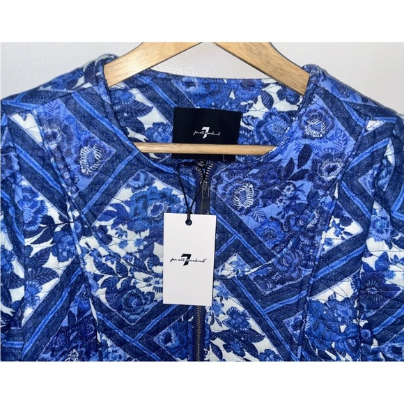 NEW! 7 FOR ALL MANKIND Crop Zip Paisley Floral Print Blue Size S - Picture 3 of 3